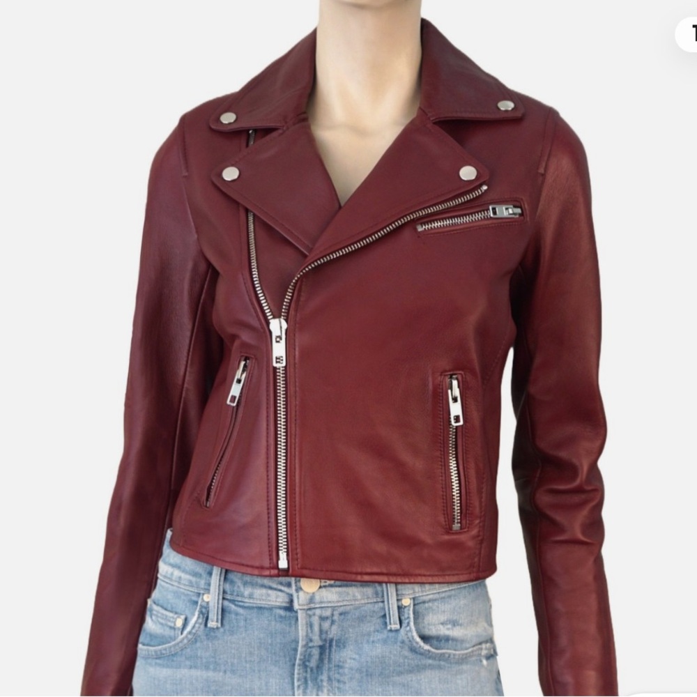 Maje red/bordeux Genuine LambSkin Leather Jacket